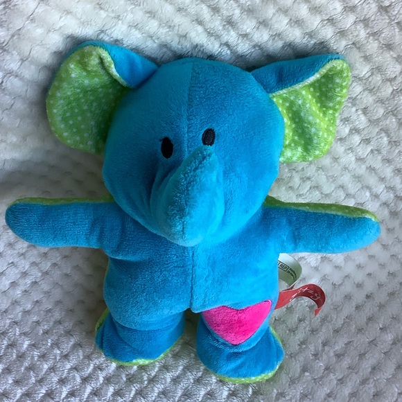Gitzy Plush Blue Elephant Green Polka Dots with Rattle Inside Stuffed Animal Toy - Picture 2 of 13